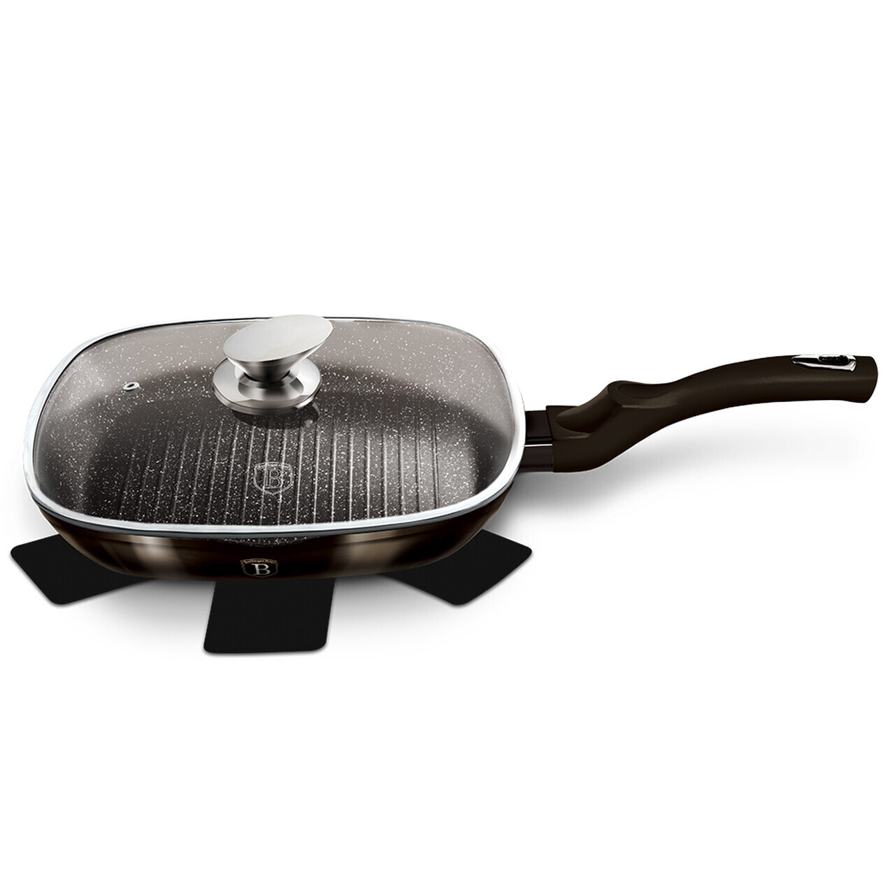 Tigaie grill cu capac Berlinger Haus, Shiny Black, 28 cm, 2.1 L, aluminiu forjat, negru - imagine 6