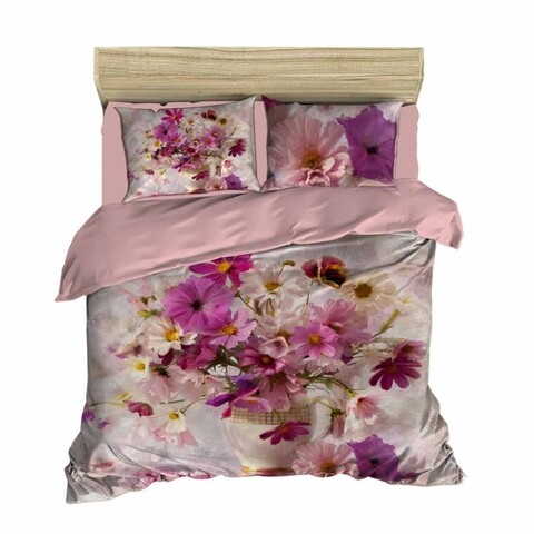 Lenjerie de pat dubla Flower 112, Pearl Home, 3 piese, 200x220 cm, amestec bumbac, multicolor