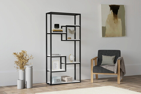 Corp biblioteca, puqa design, emina, 85x182x29 cm, pal, alb negru