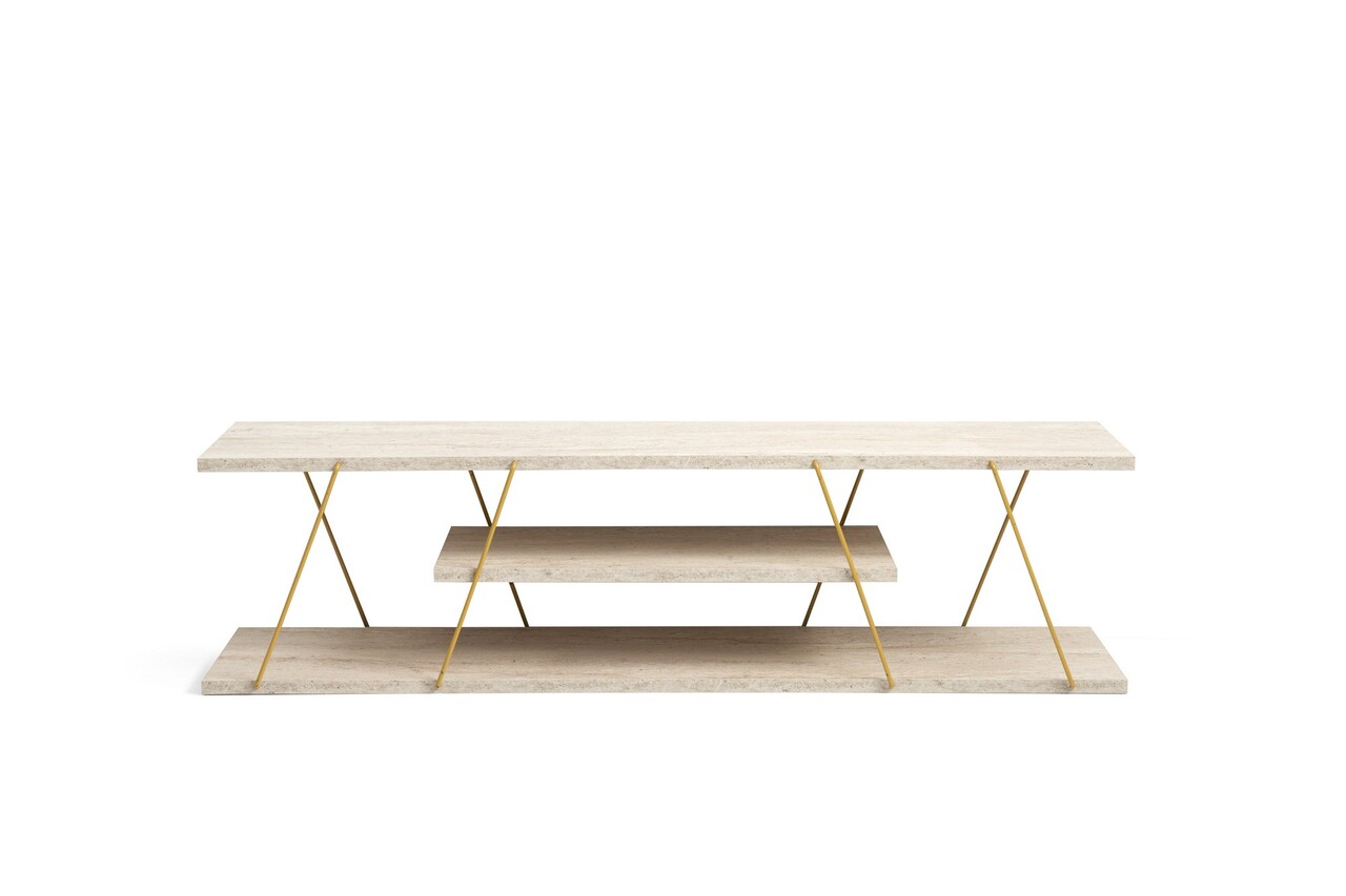 Comoda TV, Hanah Home, Canaz, 120x33x30 cm, Travertin / Auriu - view 4