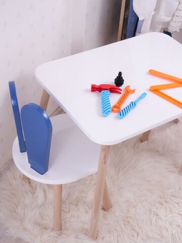 Set masa si scaun pentru copii, Bambini, Bunny One Chair Set, Albastru / Alb
