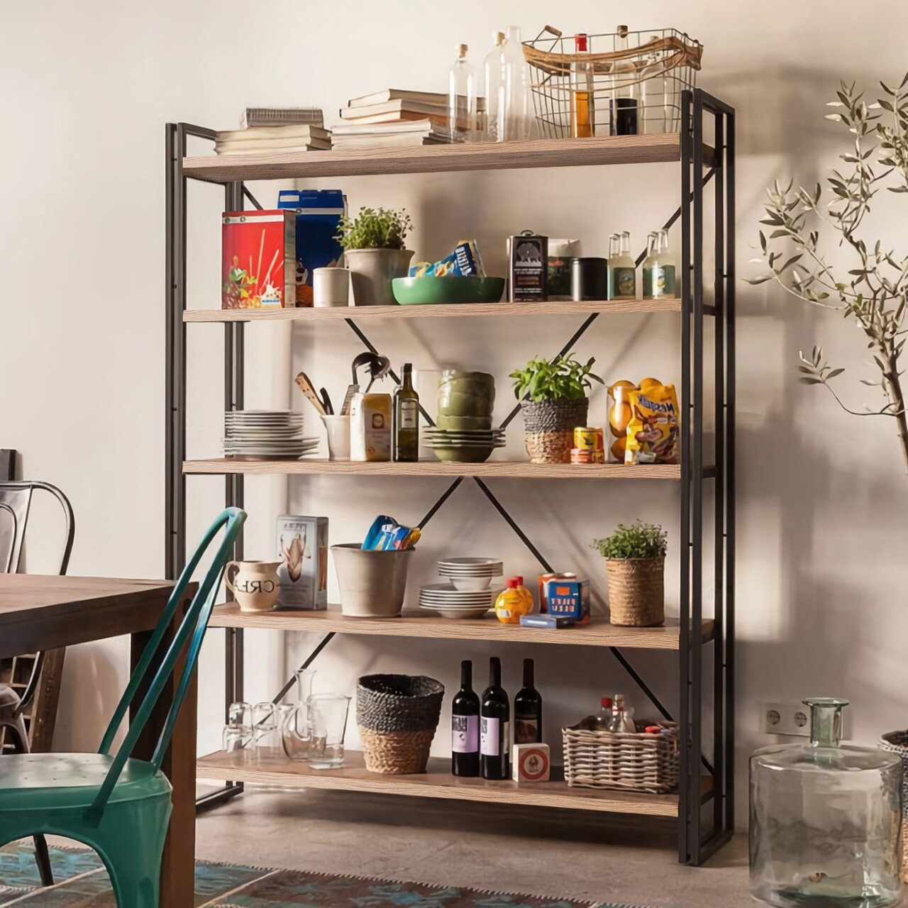 Set de mobilier pentru camera de studiu, Hanah Home, COSMO-TKM.8, Pin Atlantic / Negru — imaginea 6