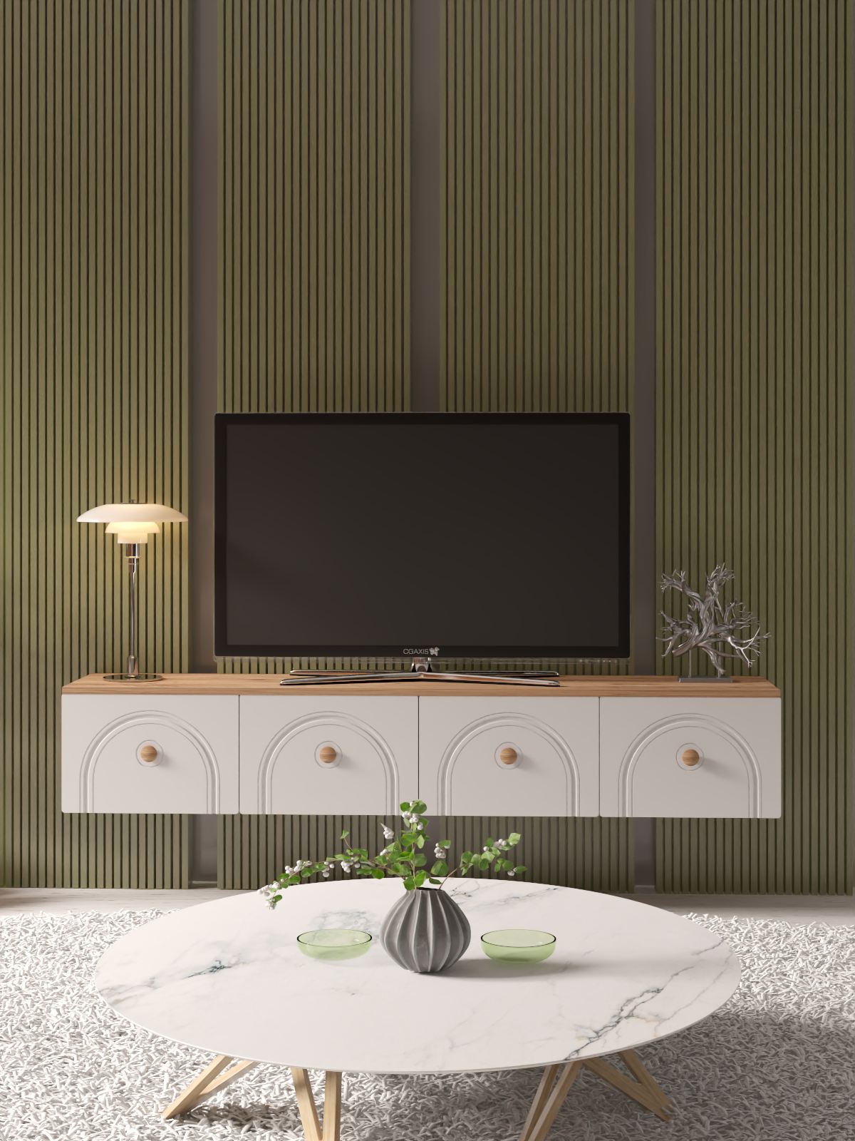 Comoda TV, Hanah Home, Norvia 180, 180x32x35 cm, PAL, Pin Atlantic / Alb