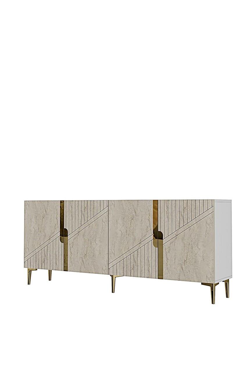 Consola, Hanah Home, Evva 150, 125x75x32 cm, White / Travertine / Gold — imaginea 5