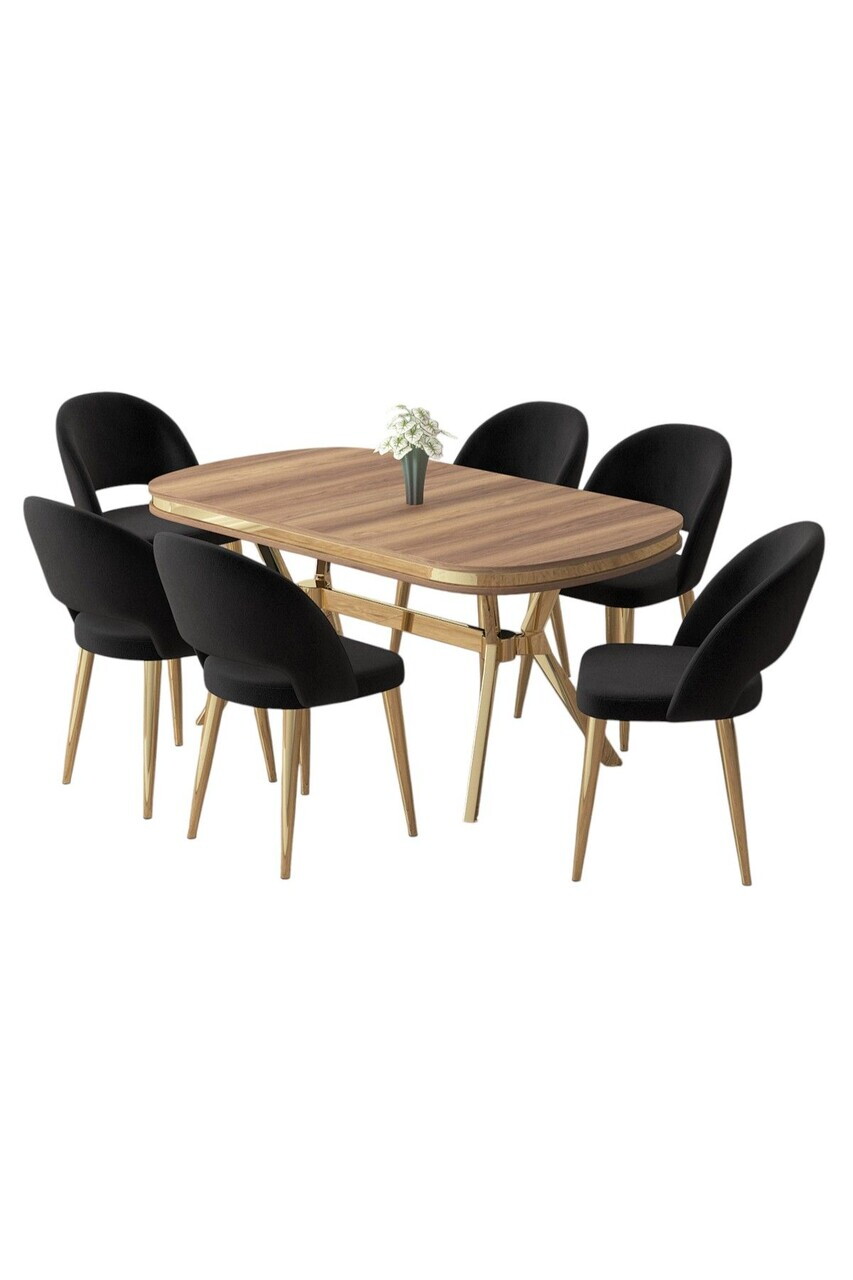 Set masa si scaune (7 piese), Hanah Home, Jita, Hazar / Auriu / Negru — imaginea 2