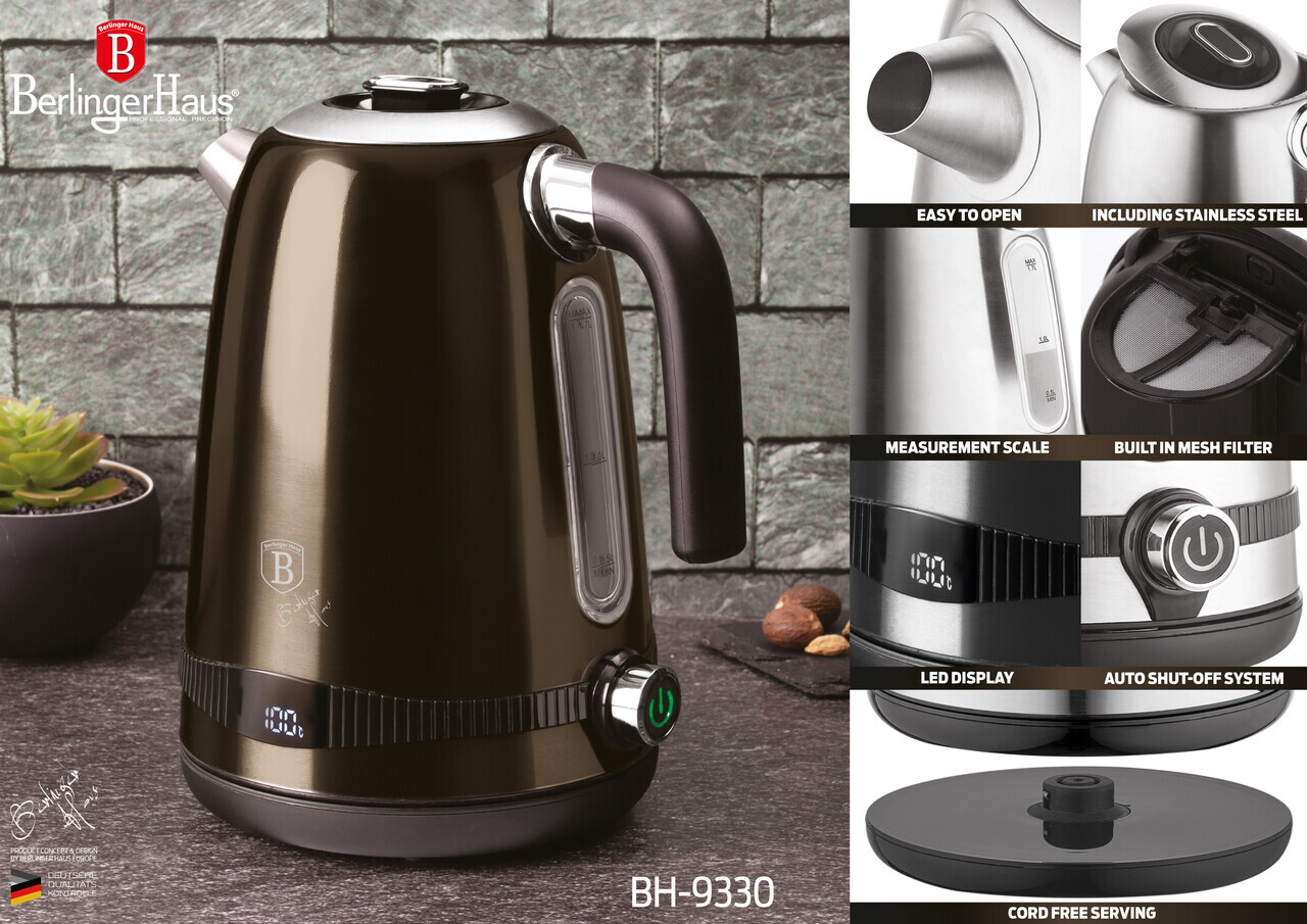 Ceainic electric digital Berlinger Haus, Shiny Black, 1.7 L, inox, negru - imagine 10