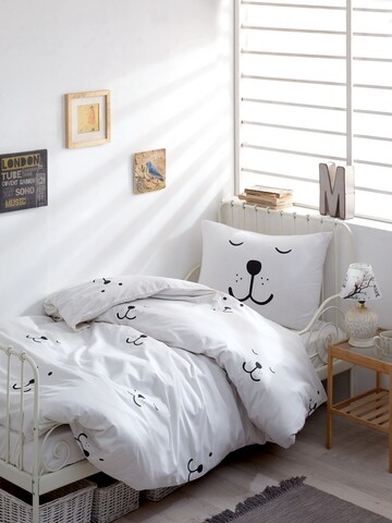 Lenjerie de pat pentru o persoana, EnLora Home, Eles White, 3 piese, 100% bumbac ranforce, alb/negru EnLora Home