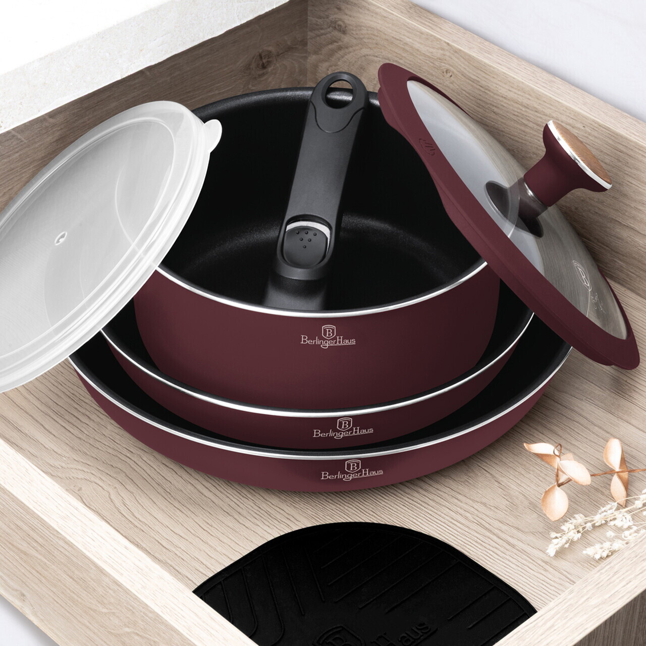 Set pentru gatit Berlinger Haus, Leonardo Nordic, 13 piese, aluminiu, visiniu mat - imagine 8