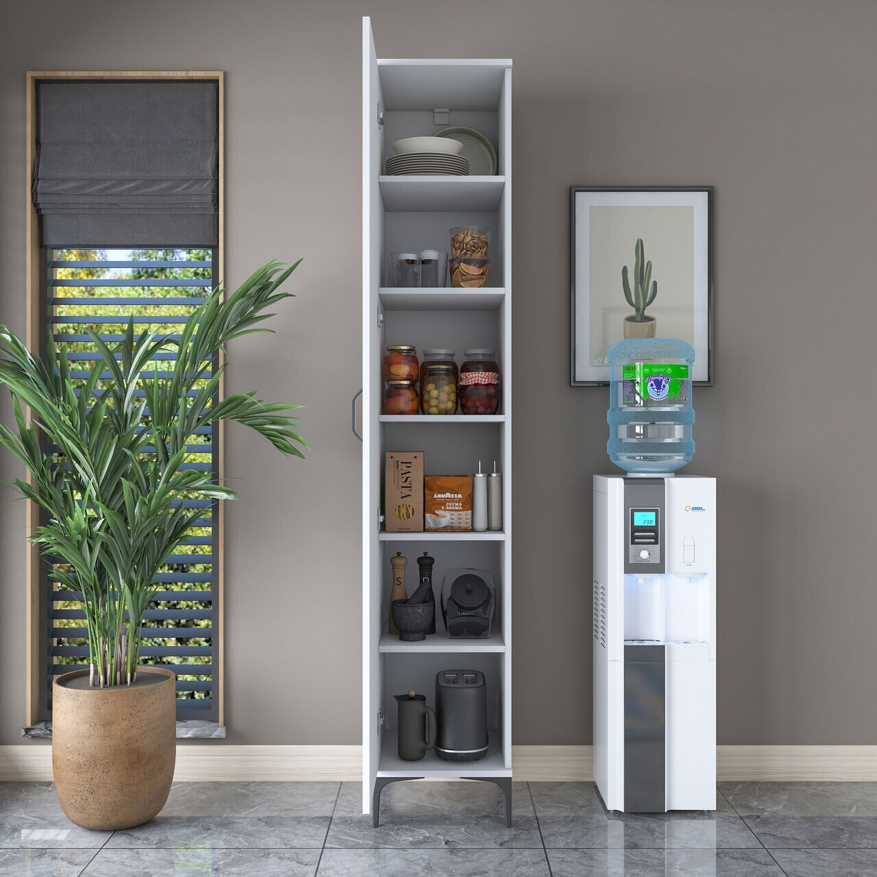 Dulap multifunctional, Hanah Home, JE250, 40x218.6x45 cm, PAL melaminat, Alb - view 8
