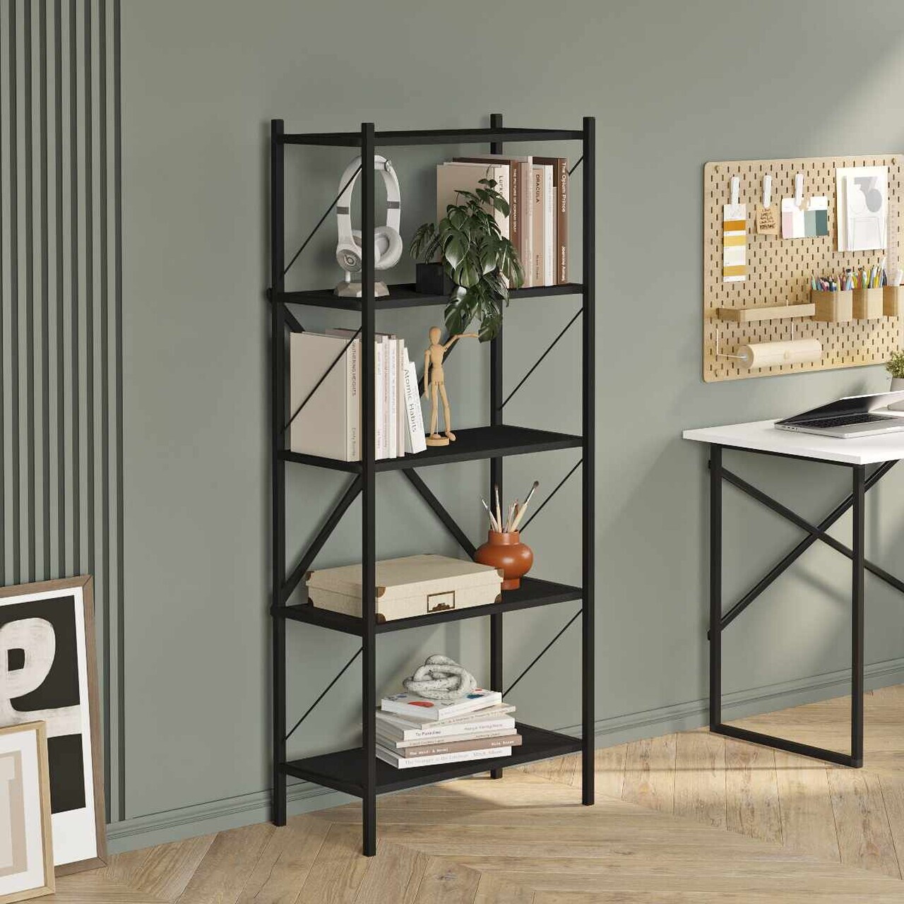 Corp biblioteca Hanah Home London 66x157x34 cm PAL Negru