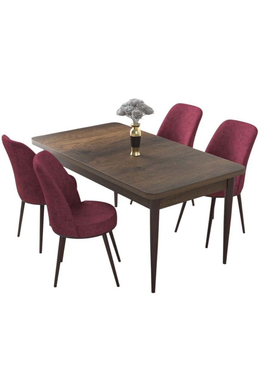 Set masă și scaune (5 bucăți), Hanah Home, Nil, Baroc / Burgundia - view 2