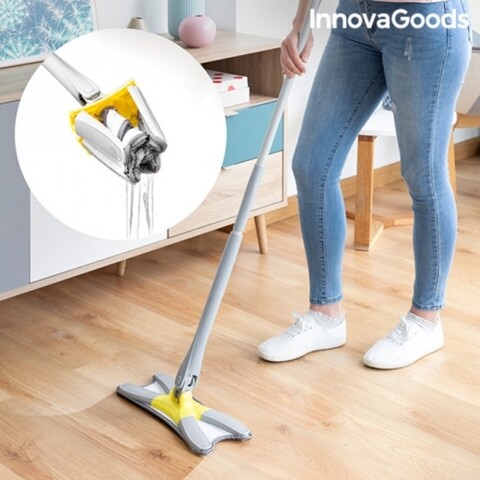 Mop cu burete din fibre cu stoarcere tip X, Twop InnovaGoods,  rotatie de 360°, 142 cm