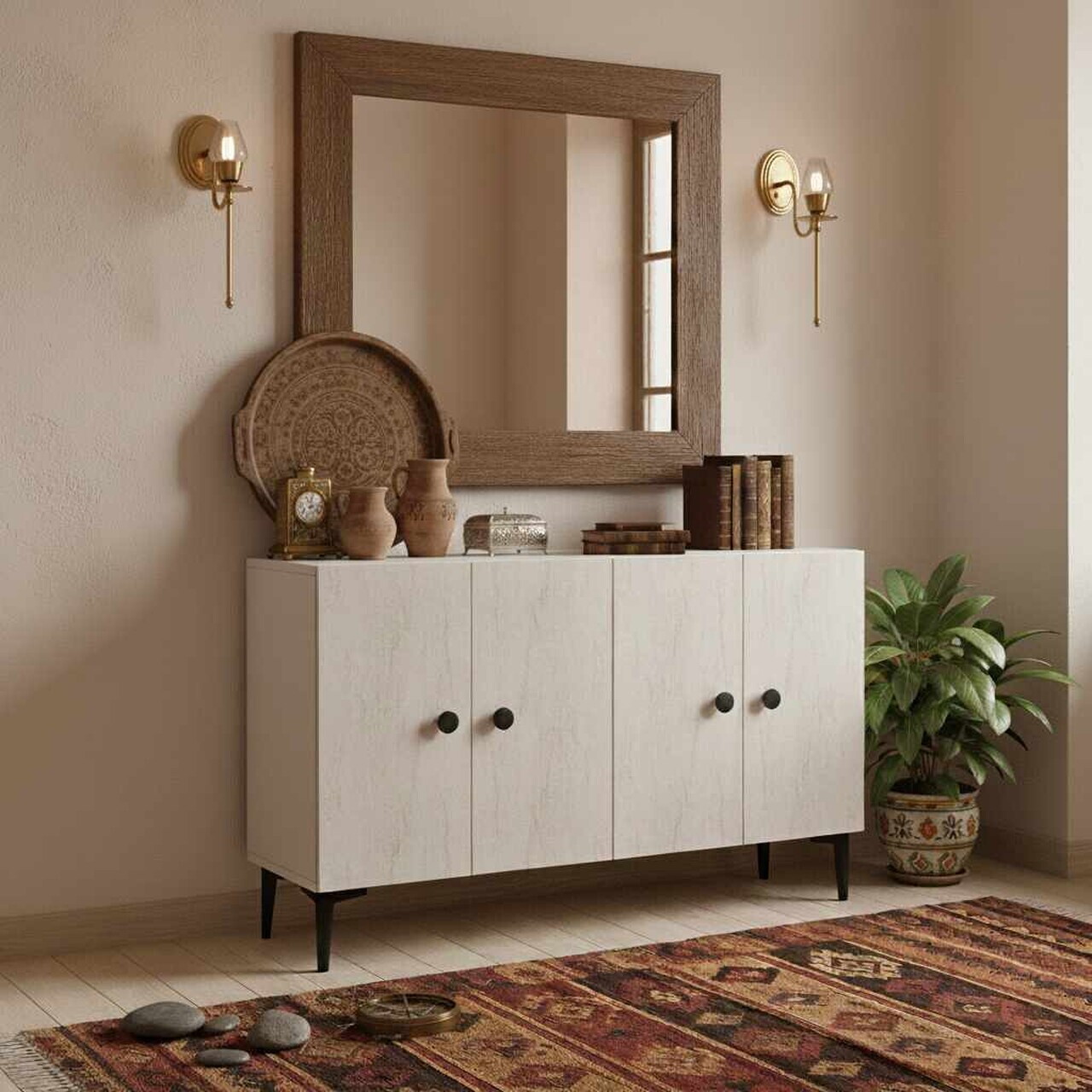 Consola, Hanah Home, Sherifa 120, 120x75x32 cm, Alb / Travertin — imaginea 3