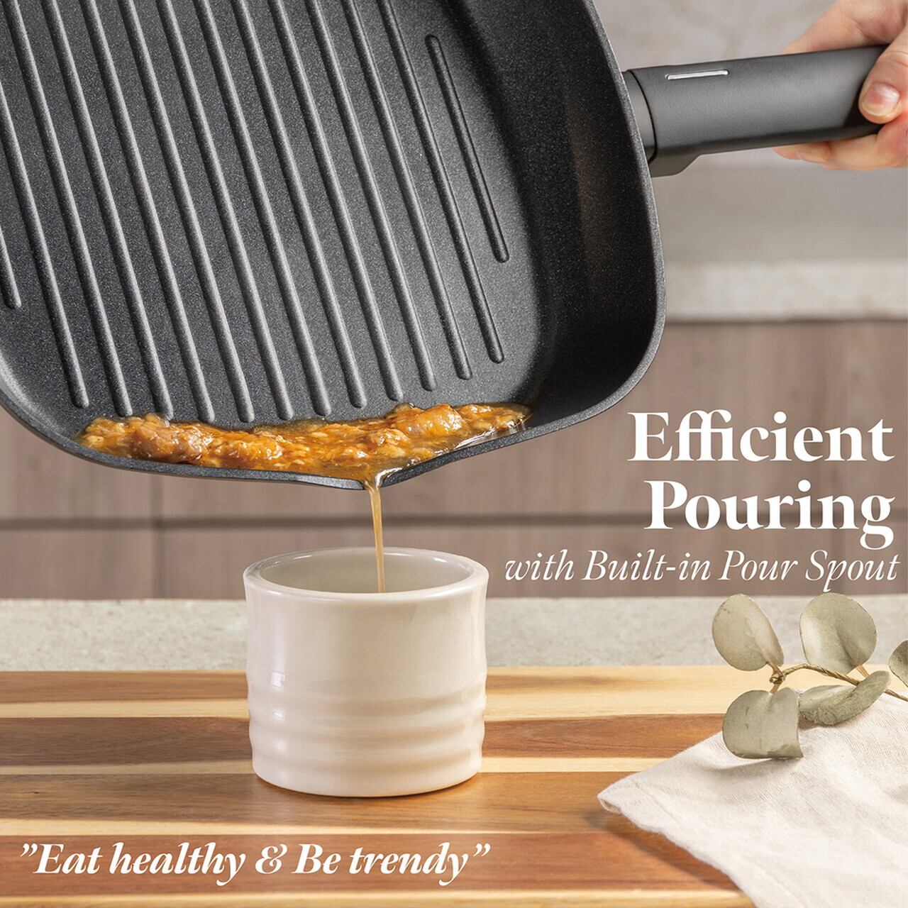 Tigaie grill Berlinger Haus, Anthracite, 28 cm, 2.1 L, aluminiu forjat, antracit mat - imagine 4