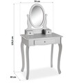 Masa de toaleta / machiaj cu oglinda Kate, Versa, 70 x 40 x 129.5 cm, MDF, argintiu