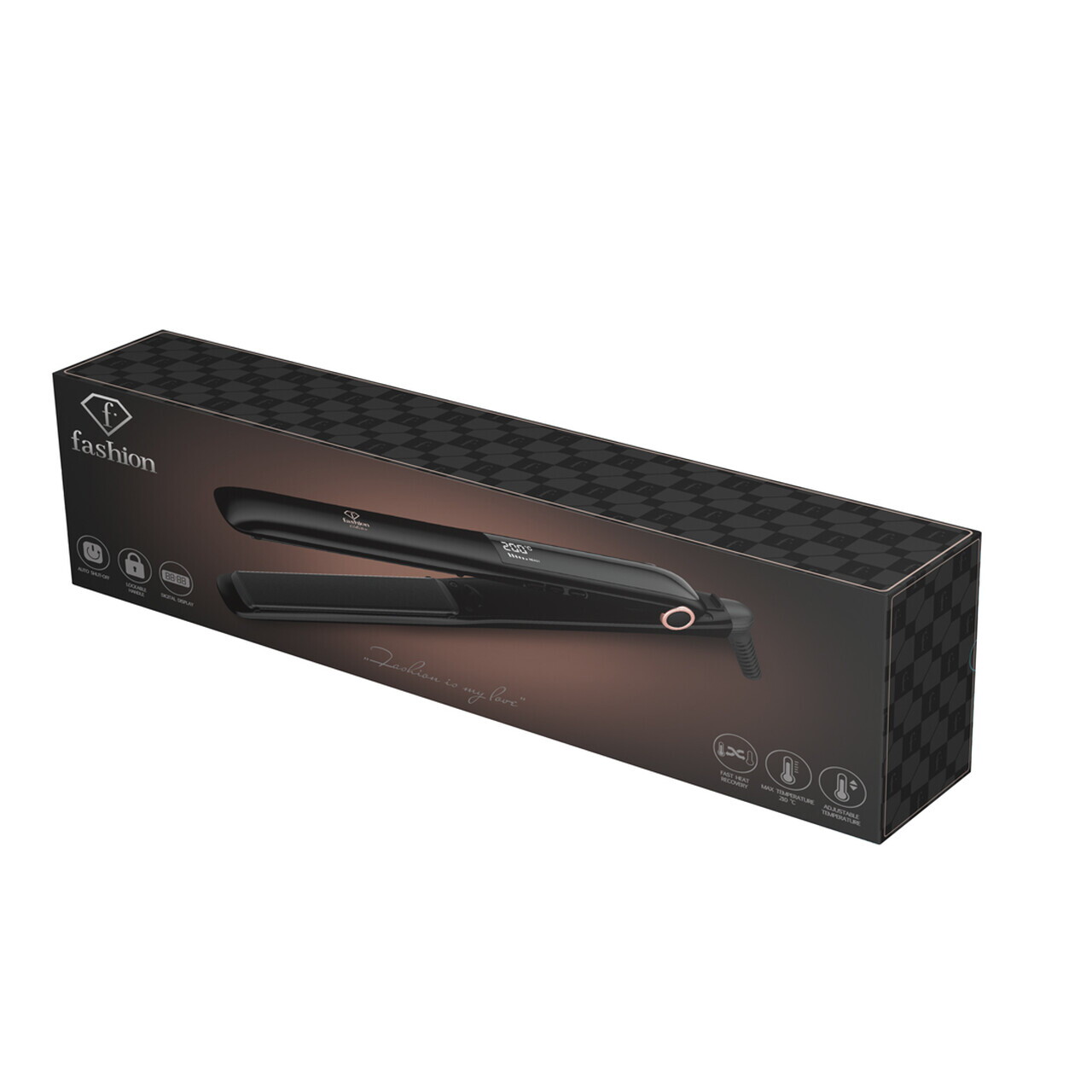 Placa de par Fashion TV, Matte Black-Rose Gold, 50W, 210°C, invelis ceramic, negru - imagine 10