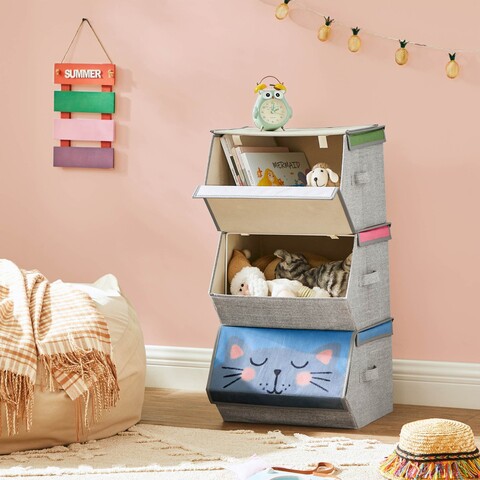 Set 3 cutii depozitare Vasagle, capac magnetic, 38x25x35 cm, material netesut/metal, multicolor