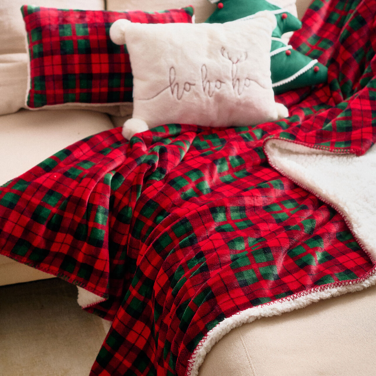 Patura Tartan, Homla, 150x200 cm, poliester, rosu/verde