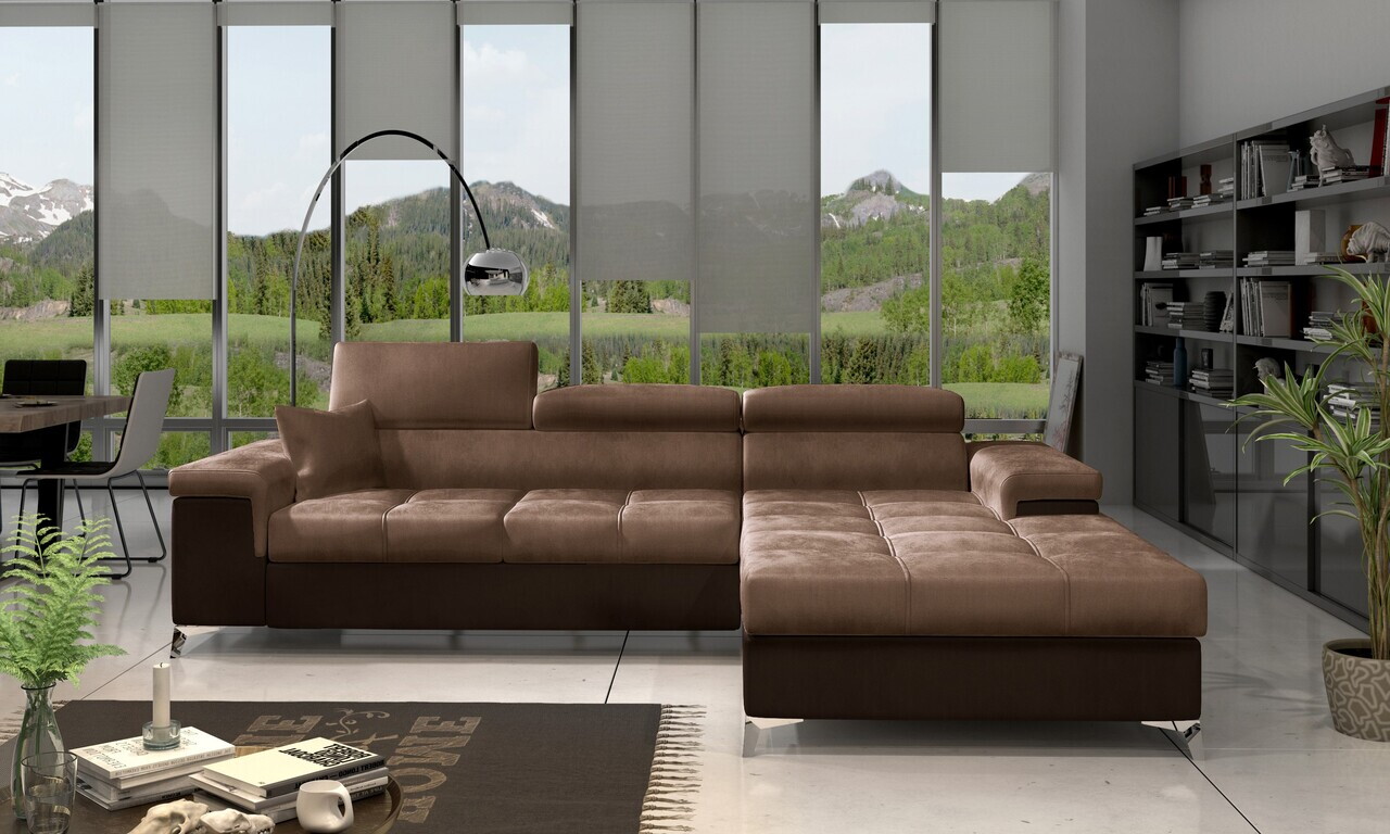 Coltar extensibil dreapta 4 locuri ELTAP, Ric-50, Ricardo, 281x205x88 cm, lemn/poliester, maro deschis/maro inchis - view 2