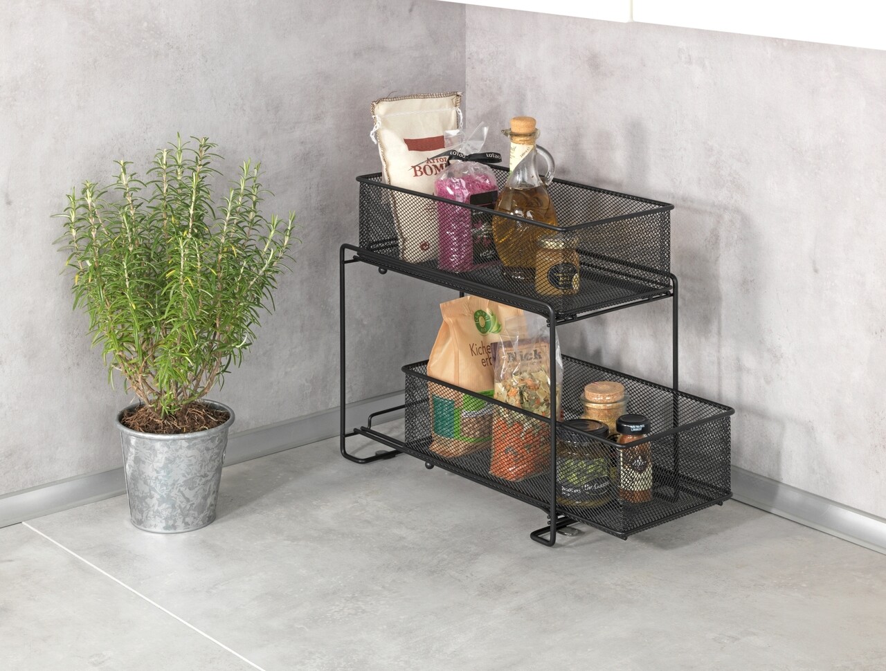 Suport depozitare pentru dulap, Wenko, Gioma, 2 rafturi, 35 x 18.5 x 33.5 cm, metal, negru - 1 | YEO
