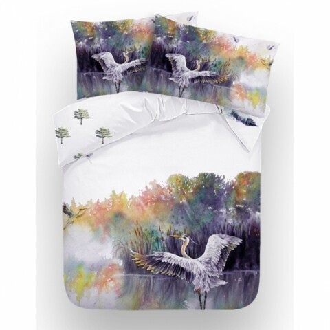 Lenjerie de pat dubla Heron, Aglika, 3 piese, 200 x 220 cm, 100% bumbac, multicolora