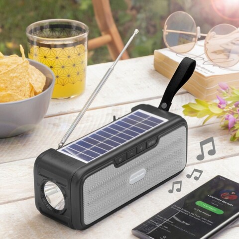 Boxa wireless cu incarcare solara sau usb si lanterna led sunker, innovagoods, radio, 19.3 x 7.6 x 7 cm