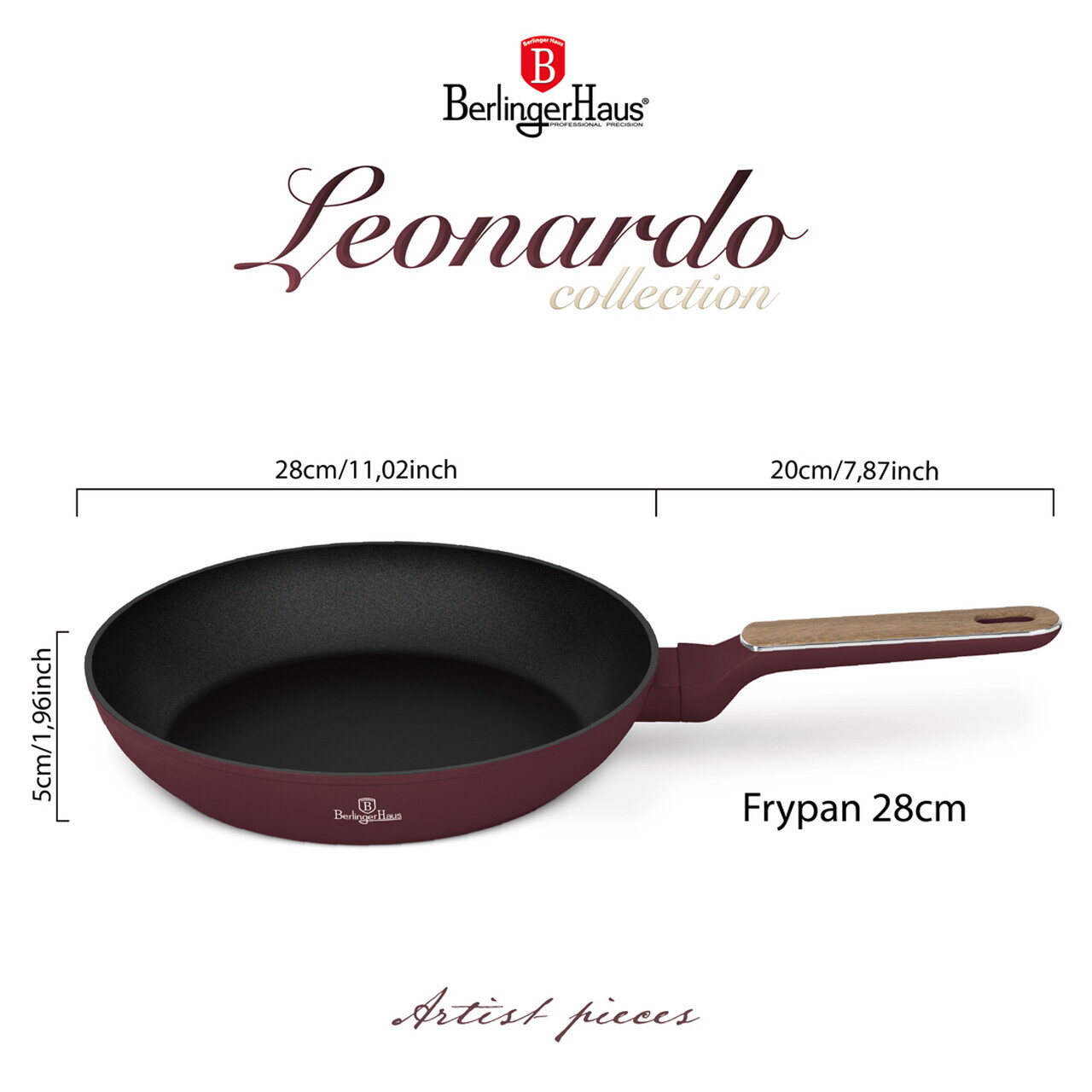 Tigaie Berlinger Haus, Leonardo Nordic, 28 cm, 2.4 L, aluminiu forjat, visiniu mat - imagine 11