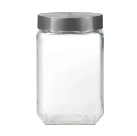 Recipient cu capac milos square, domotti, 11.4 x 18.3 cm, 1.8 l, sticla/inox, transparent/argintiu