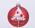 Glob Tree w bow, Decoris, Ø8 cm, sticla, rosu/alb