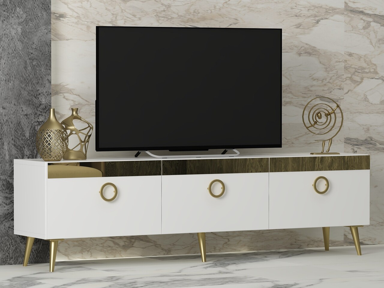 Comoda TV, Odessa, Safar, 150x30x45 cm, PAL, Alb - 1 | YEO