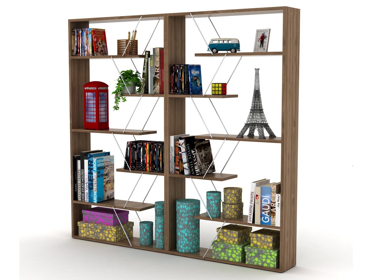 Biblioteca Rafevi Tars, 84 X 24 X 157 Cm, PAL/metal, Walnut/chrome