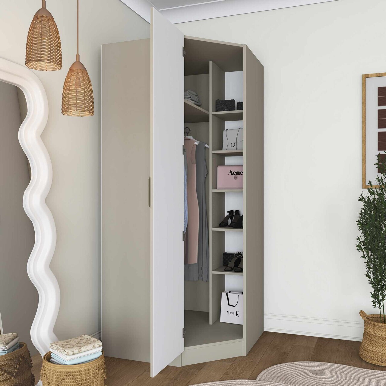 Dulap pentru haine, Hanah Home, BA279, 91x210x57.5 cm, Gresie — imaginea 2