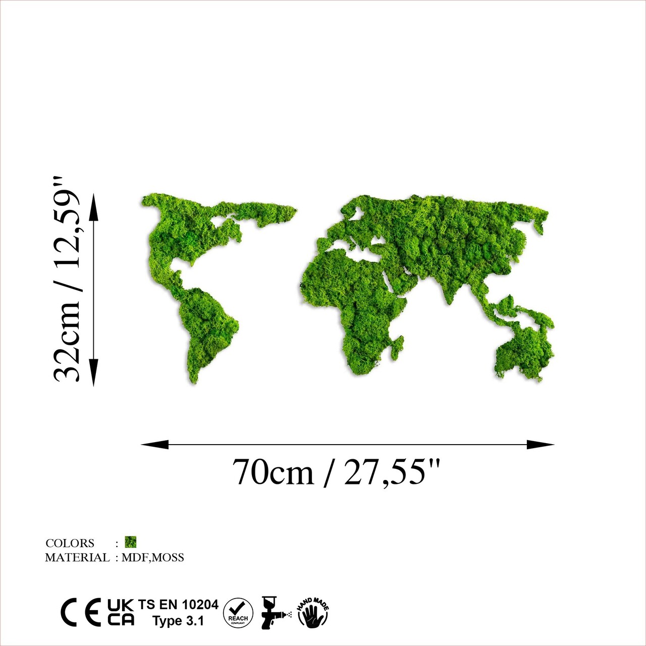 Decoratiune de perete, World Map, Dimensiuni: 70 x 32 cm, Verde - view 8