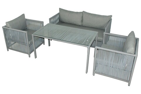 Set gradina/terasa 4 piese, My Interior, Mana, rattan/aluminiu, gri deschis