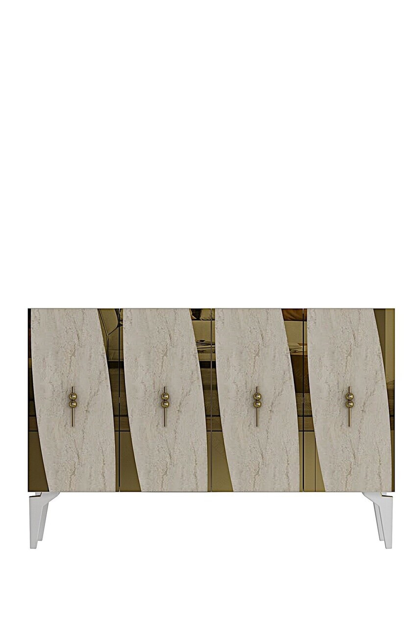 Consola, Hanah Home, Elips 120, 120x75x32 cm, White / Travertine / Gold — imaginea 5