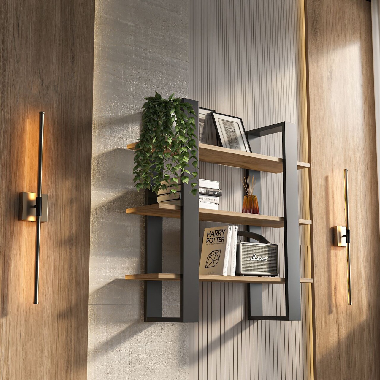 Raft de perete, Zena Home, Suno, Stejar negru / Oud - 2 | YEO