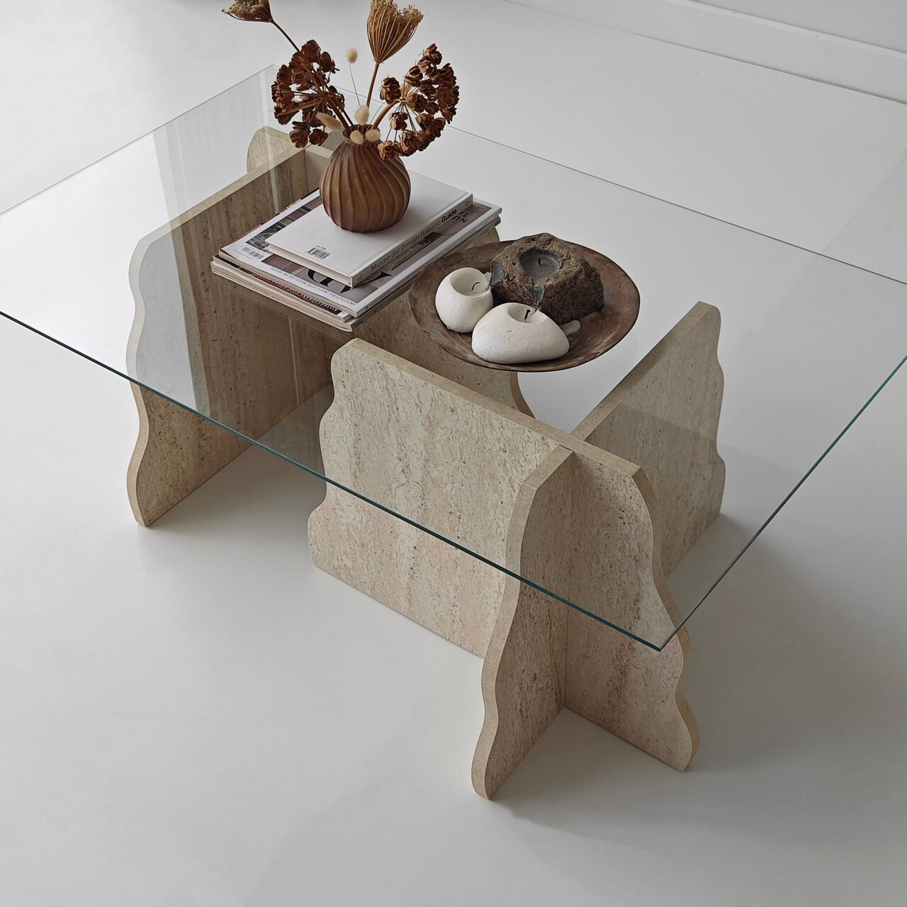 Masuta de cafea, Hanah Home, Canyon, 105x40x65 cm, Travertin / Transparent - view 7