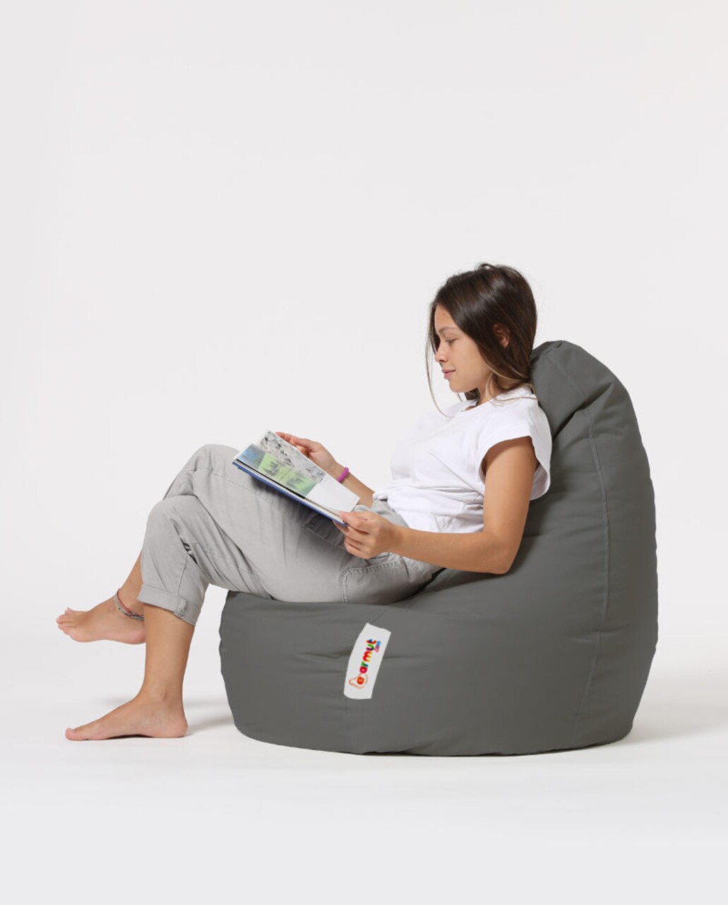 Fotoliu Puf, Bean Bag, Ferndale Drop L, 80 X 80 Cm, Poliester Impermeabil, Gri Fumuriu