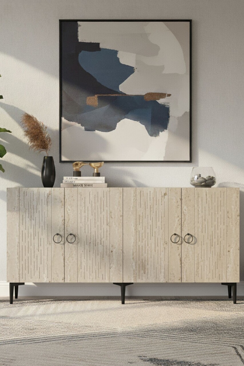 Consola, Hanah Home, Rain 150, 150x75x32 cm, PAL , Alb / Travertin - view 3