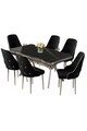 Set masa si scaune (7 piese), Hanah Home, Vae, Sonata / Crom / Negru