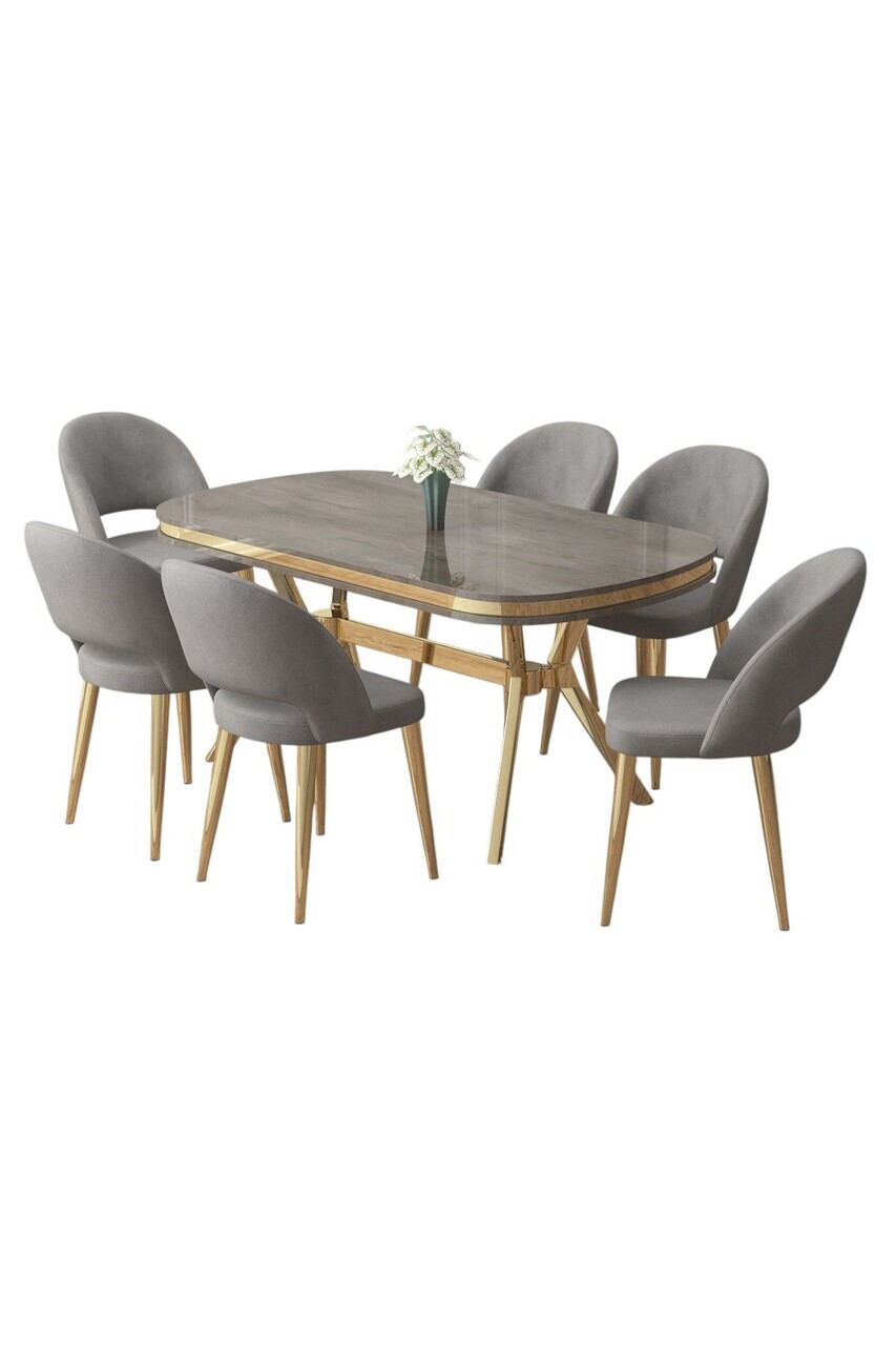 Set masa si scaune (7 piese), Hanah Home, Jita, Antracit / Auriu / Gri — imaginea 2