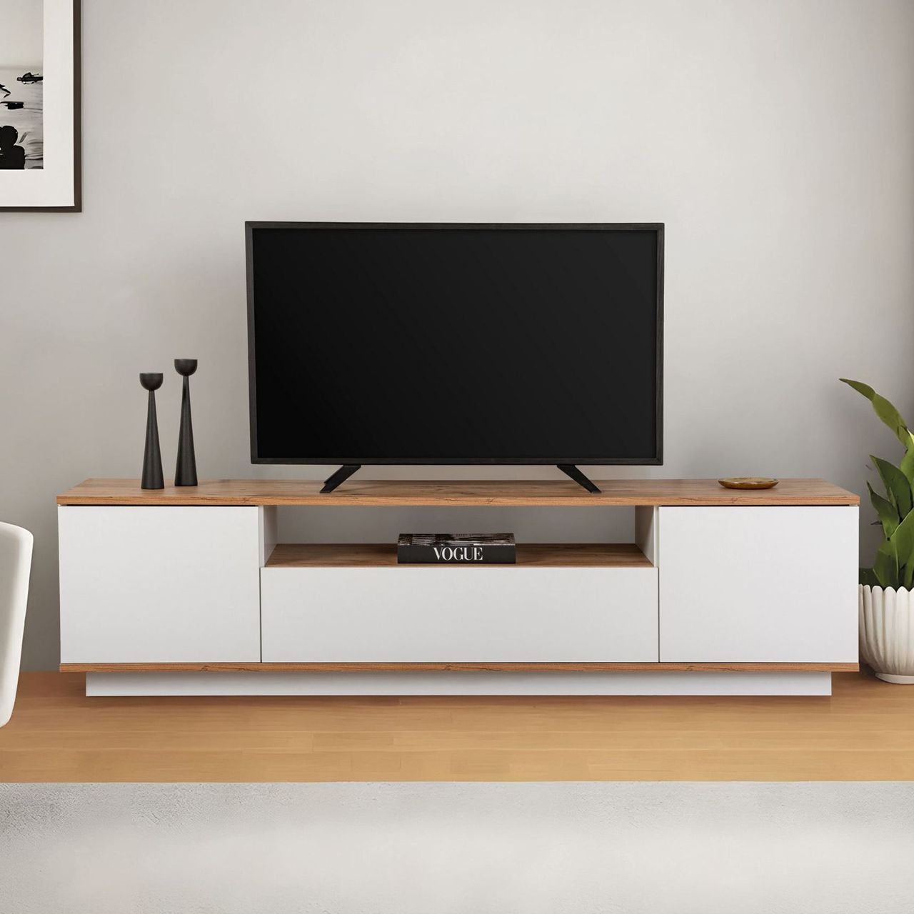 Comoda TV, Hanah Home, Veramont, 180x44.6x44.5 cm, Alb/Pin Atlantic - view 2
