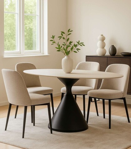 Masa dining Space, Mauro Ferretti, 180x90x73 cm, MDF/fier, crem/negru
