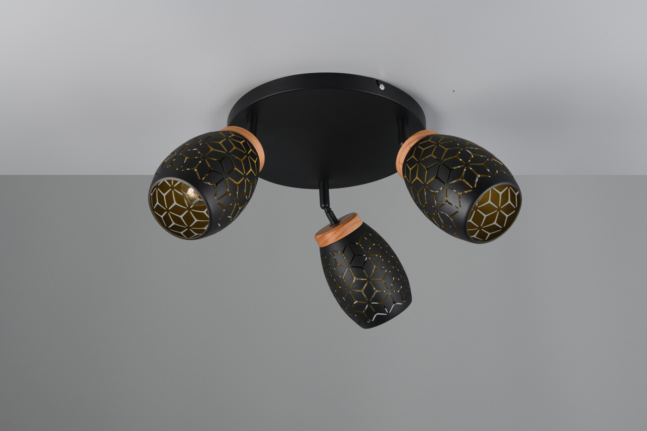 Plafoniera Bidar, RL, 58x27 cm, 10W, 3x E14, metal, negru/natur