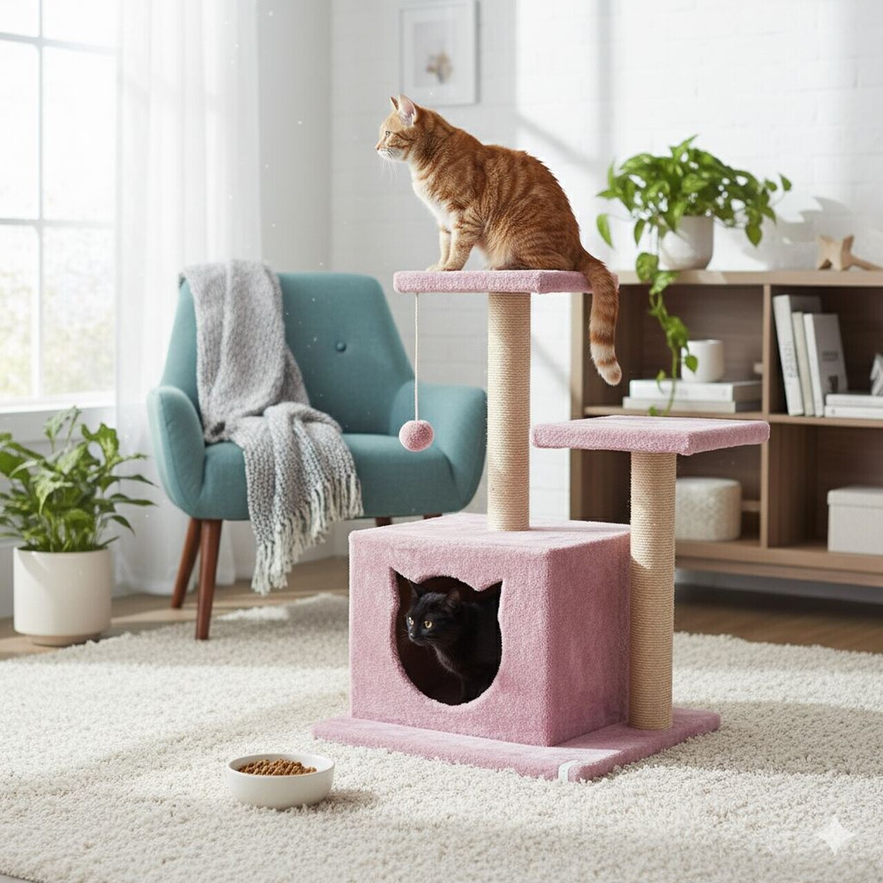 Casă pentru pisici, Paws & Whiskers, Lotti, MATERIAL TEXTIL WELSOFT, Roz prafuit