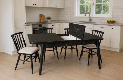 Set masă și scaune extensibile (5 bucăți), Fairfax, Lotus, Negru