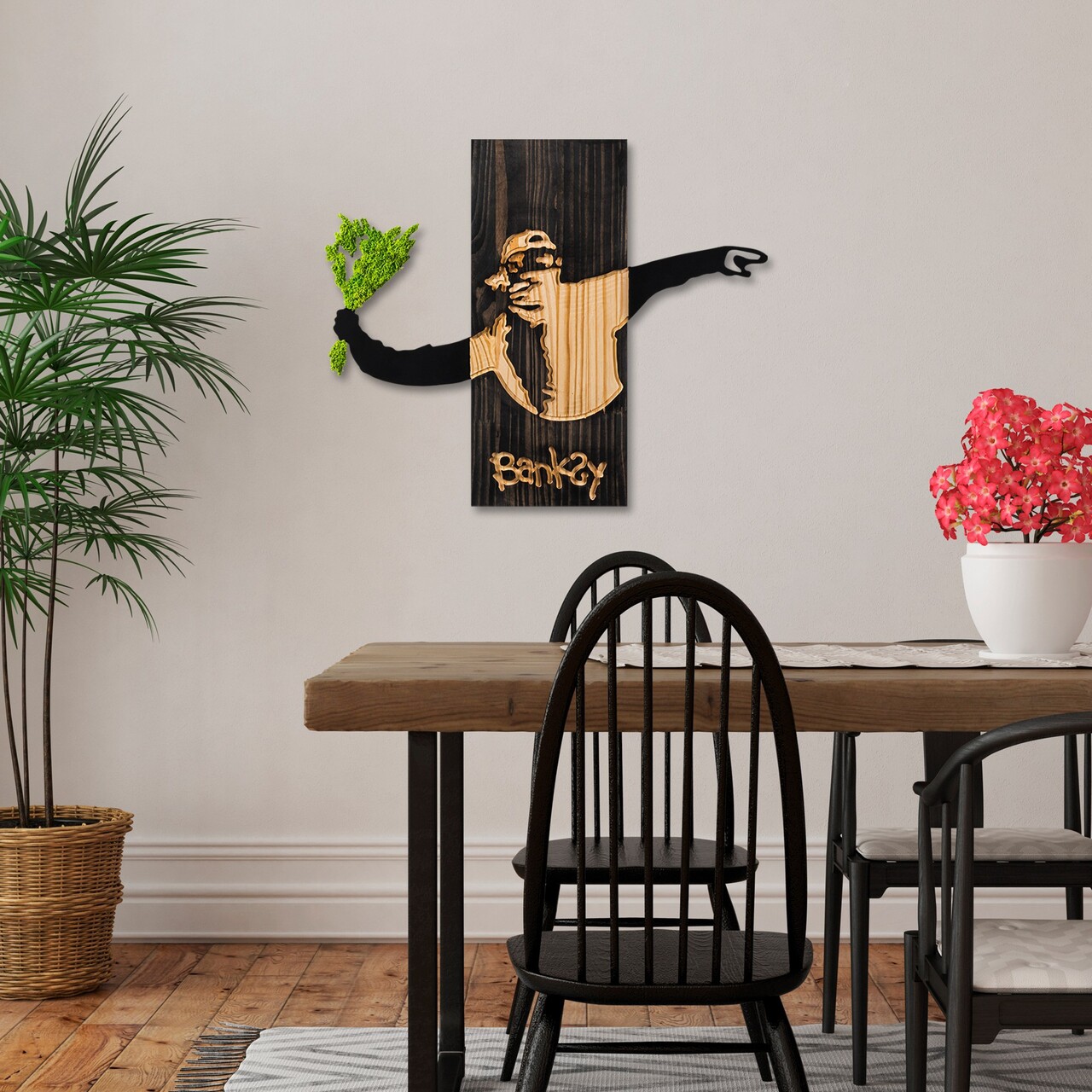 Decoratiune de perete, Banksy, Lățime: 69 cm, Negru / Nuc / Verde - view 3