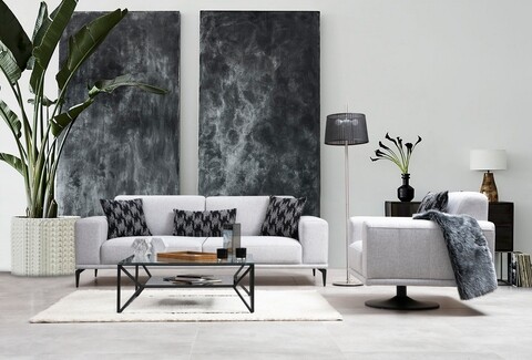 Canapea fixa Nikea, Artie, 3 locuri, 230x98x83 cm, lemn, gri 230x98x83 imagine model 2022
