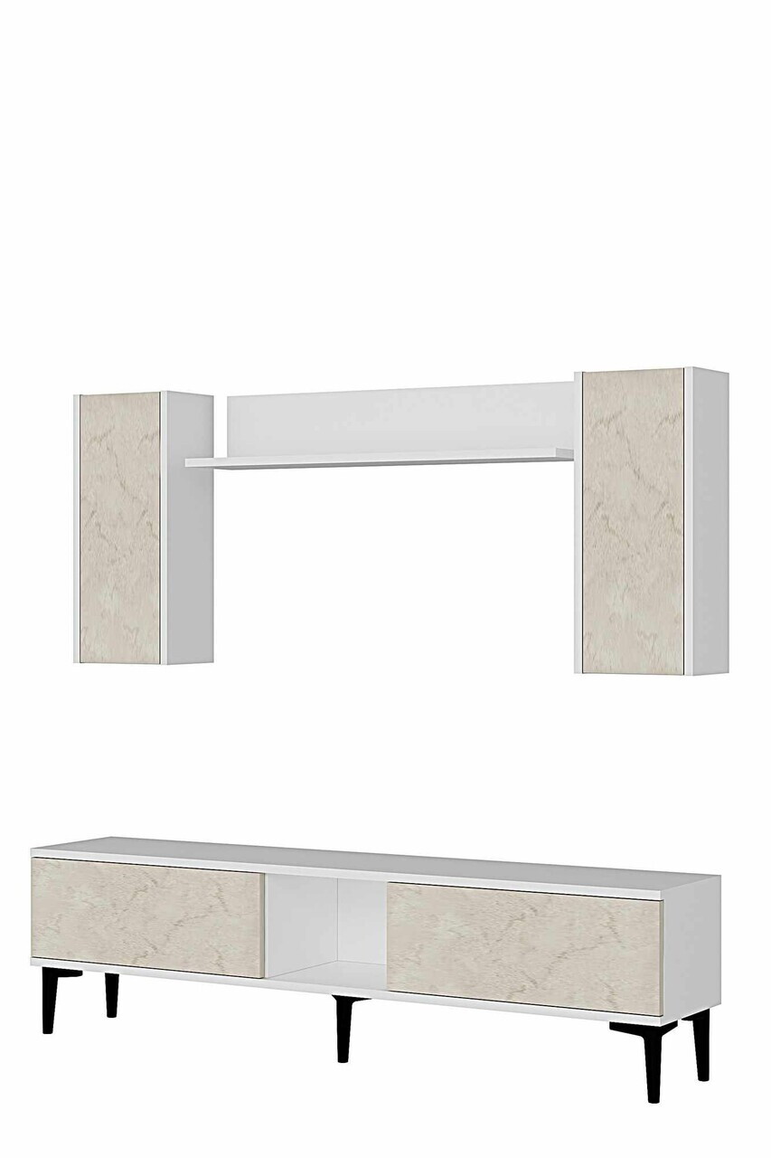 Comoda TV, Hanah Home, Didema 150, 150x40.5x30 cm, Alb / Travertin — imaginea 5