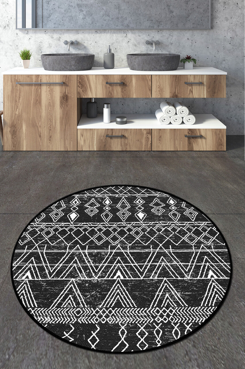Covoras de baie L'essentiel Maison Straordinario Black Circle Djt 80 Negru / Antracit / Alb
